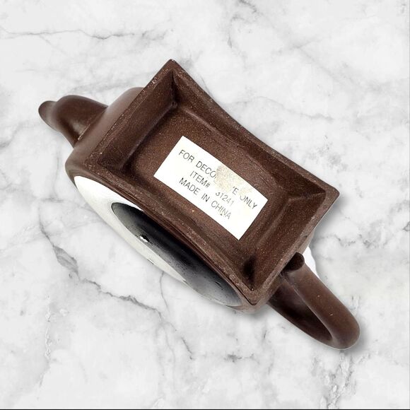 Yin Yang Brown Ceramic Decorative Teapot Figurine Black & White Tao Symbol 7.5" - Picture 7 of 11